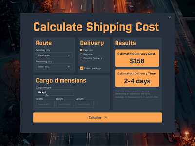 Shipping Cost UI-Calculator | Get Instant Delivery Est calculator cleanui consept dailyui design freight logistics minimaldesign productdesign shippingcalculator ui ux web design