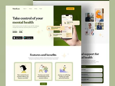 Mental Wellness App Landing Page Design health app design health startup project healthcare landing page healthcare website design landing page meditation website mental health mental health web design mental wellness mental wellness app mindfullness modern website design stress management ui animation web design