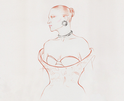 Pencil Fashion Sketch /Schiaparelli couture/ couture fashion figure drawing