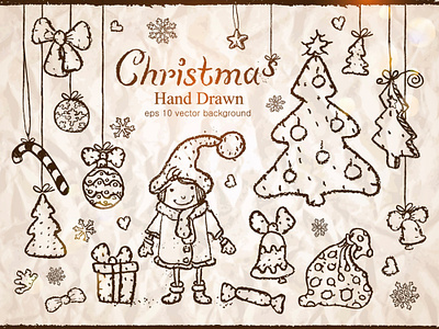 Hand-drawn style Christmas illustrations adobe illustrator christmas hand drawn hand drawn style happy new year illustrations mesh tool microstocks ney vector
