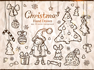 Hand-drawn style Christmas illustrations adobe illustrator christmas hand drawn hand drawn style happy new year illustrations mesh tool microstocks ney vector