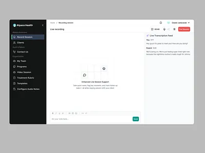 Alpaca Health - Never write a session note again. ai assistant appointment appointment saas software dashboard health health record notes health saas health software heath saas sosftware live notes live session notes manage appointments manage meetings meeting meetings notes product design program ui ux