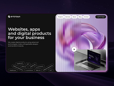 ByteTown | Landing Page for design and development studio ai app development ai web development animation app design branding creative studio design studio digital agency graphic design illustration landing page mobile app motion design product design ui design user experience user interface ux design web design web development