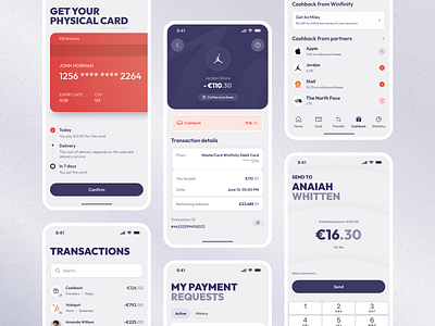 Modern Banking & Cashback App UI — Winfinity app bank banking branding card cashback clean design finance fintech management minimal payment ui ux