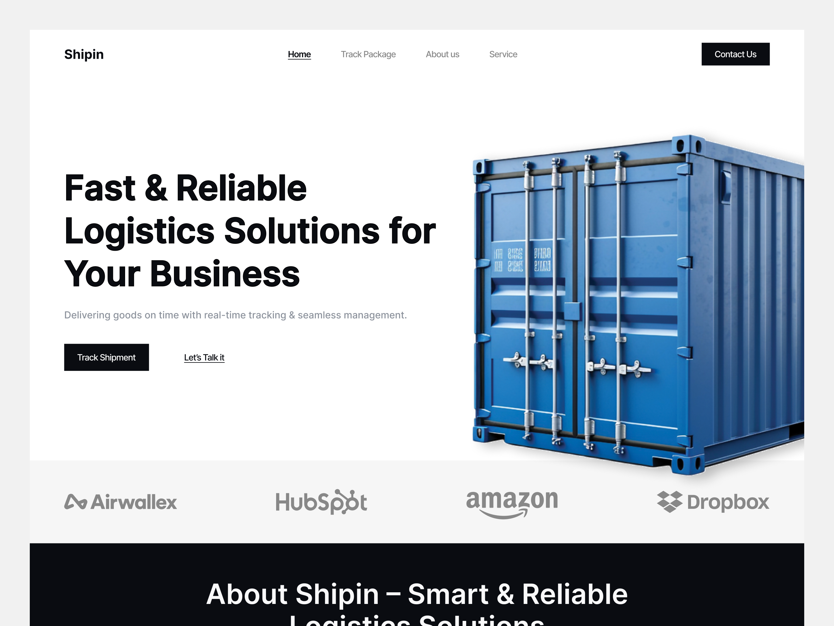 Shipin - Logistics Landing Page cargo clean cleandesign landingpage logistic road sea shipping ui uiux ux