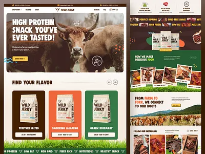 Wild Jerky - Beef Jerky Website beef jerky beef meat beef steak cow farming ecommerce fitness meal grass fed beef halal jerky healthy natural food high protein food keto diet landing page landingpage rich prorein snacks uiux design web design webdesign website design website designer