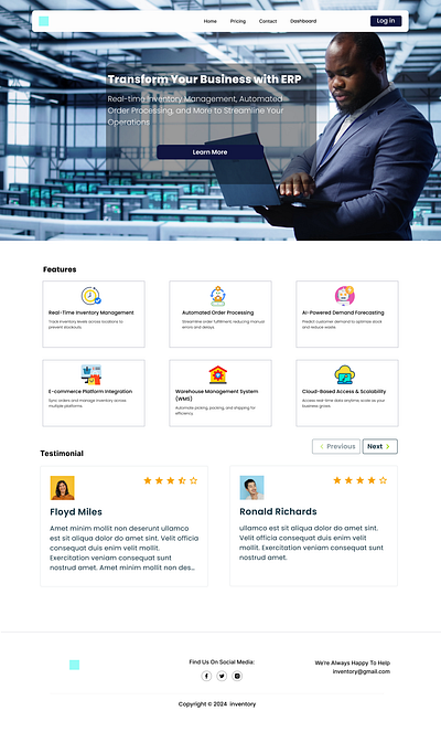 ERP managment landing page erp management landing page design ui ux