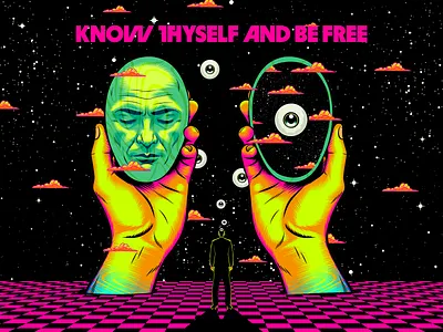 Know Thyself design human illustration mind philosophy positive thinking psychedelic quote retro surrealism vector vintage wisdom