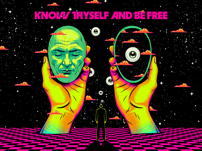 Know Thyself design human illustration mind philosophy positive thinking psychedelic quote retro surrealism vector vintage wisdom