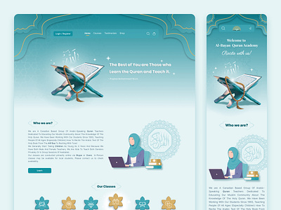 Educational Homepage for website 3d academy allah arabic blue site bluish calligraphy graphic graphic design greenish heaven hijab islam islamic mobile muslim quran ramadan responsive website