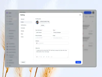 Setting > Profile dasboard ui glassmorphism modernui profile setting project management settings settingscreen