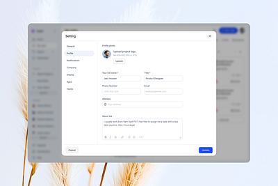 Setting > Profile dasboard ui glassmorphism modernui profile setting project management settings settingscreen