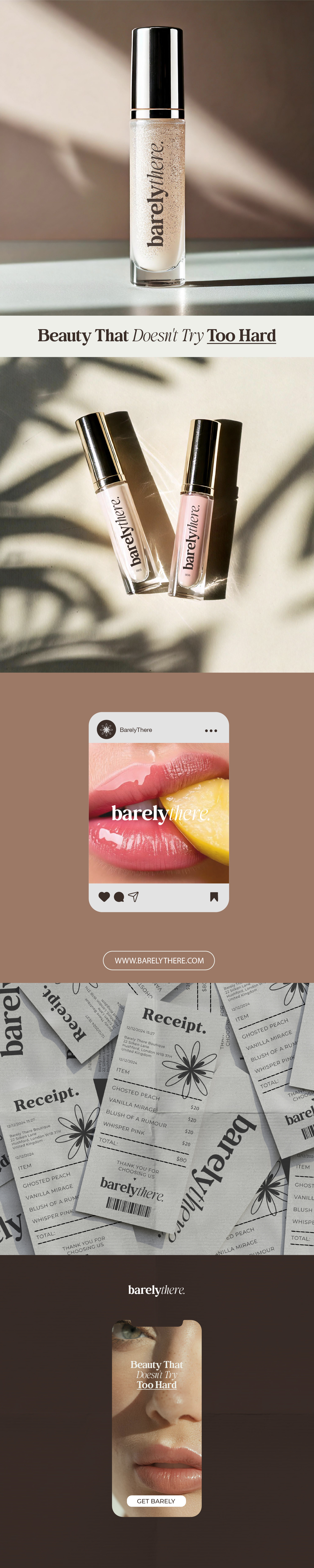 Barely There Organic Luxury Lipgloss Branding | Premium Branding beauty branding beauty marketing brand designer brand identity brand strategy branding designbytal graphic designer lipgloss logo design luxury brand luxury branding luxury packaging makeup branding makeup packaging minimalist brand design packaging designer skincare branding small business strategic brand design