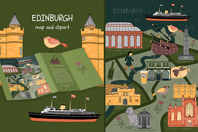 Illustrated Edinburgh Map and Clipart city map clip art clipart clipartcollection illustrated map illustration line art lineart pattern patterns poster poster design product design seamless pattern seamlesspatterns surface design surfasedesign travel poster travelmap wall poster