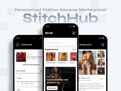 StitchHub – Your Personalized Fashion Designer Marketplace! ✨ app ui app ux checkout cloths cloths ecommerce creative design dark design designer ecommerce fashion fashion designer figma home login logo online selling otp ui user friendly