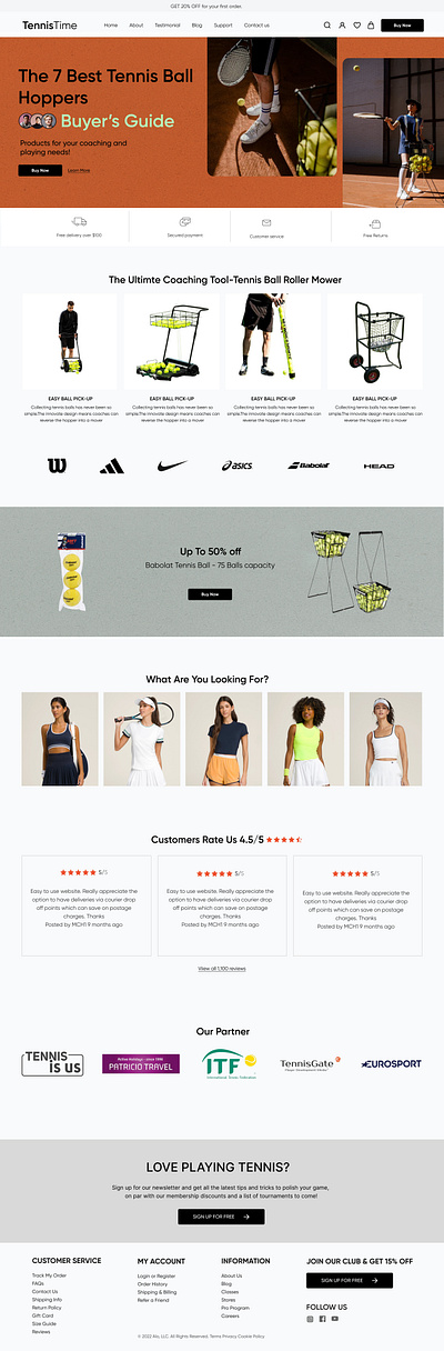 Tennis Landing Page ui website