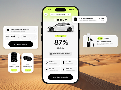 UX/UI design and interface mobile app tesla electro car charge android app application car charge creative design electro interface ios mobile progress tesla ui ux version