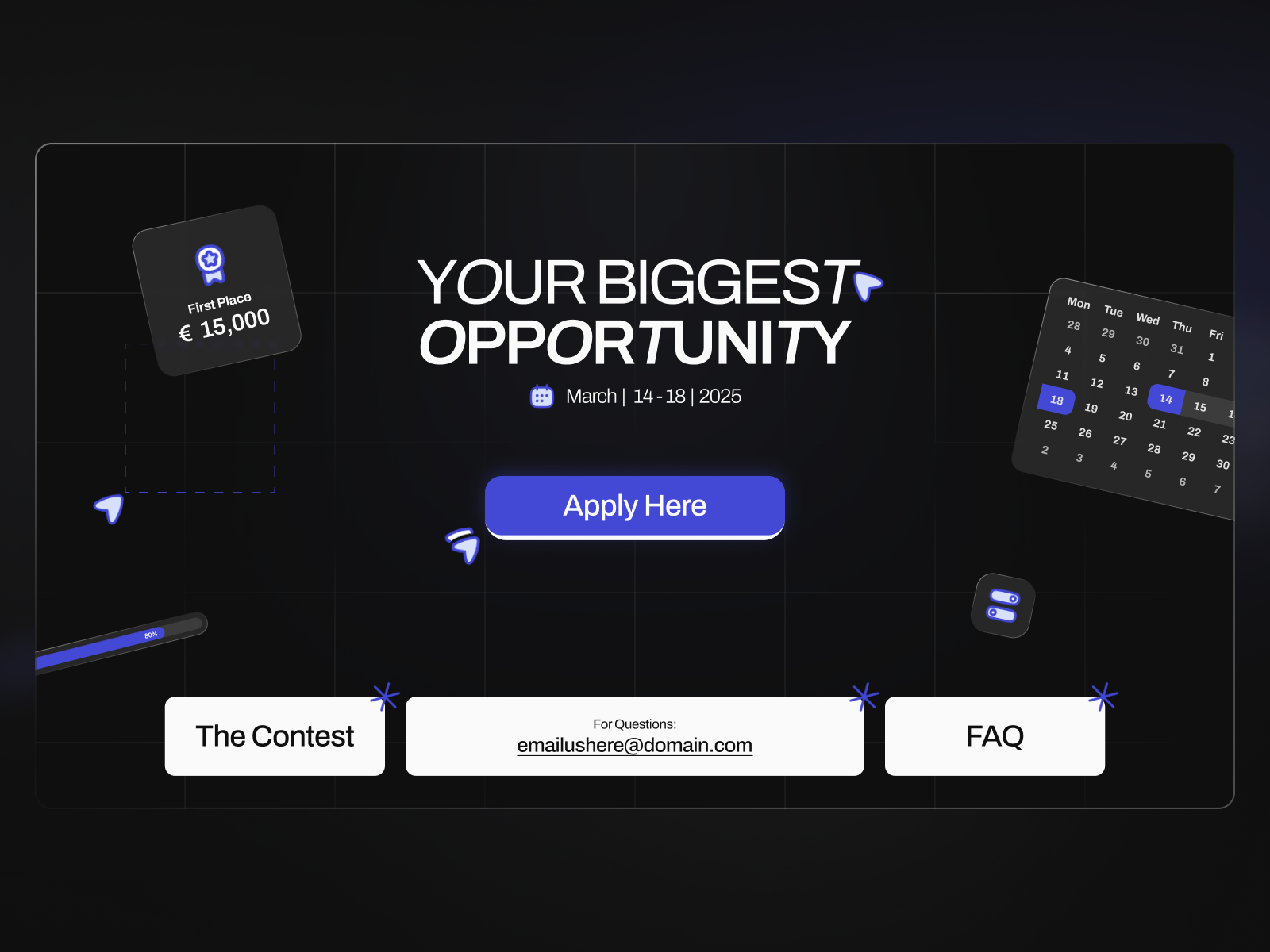 Competition Landingpage | Website apply blue clean competition components cta dailyui darkmode design glassmorphism glow graphic design landingpage login minimalistic modern simple ui uiux website