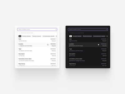 Selection dropdown clean dark dashbaord design dropdown enterprise interface menu minimalist mode modern product saas select software startup theme ui ux widget