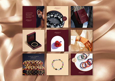 Instagram post templates design, jewelry branding page design burgundy instagram jewelry page design post social media templates