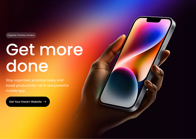 Dark gradient Hero section for Framer built with Frameblox UI app cta dark gradient hand header headline hero iphone landing mobile mockup phone saas webdesign website