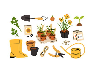 Gardening tools cartoon concept design equipment flat garden gardening green illustration seeds soil spring tools vector