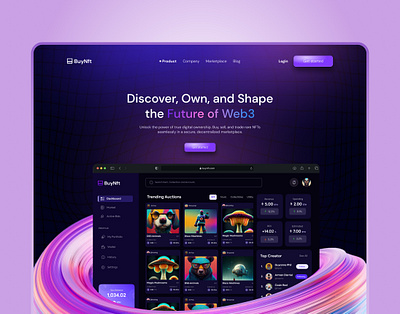 BuyNFT - NFT Marketplace (Web3) branding crypto gradientdesign landingpagedesign logo nft nft design saas ui uiux uxdesign web3 web3landingpage