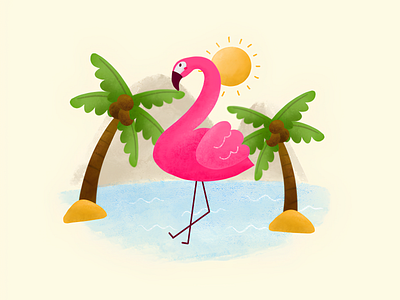 Pink Flamingo Escape aesthetic beach bird cartoon design digital art draw flamingo graphic illustration island ocean palm tree paradise sand summer sun tropical vacation waves