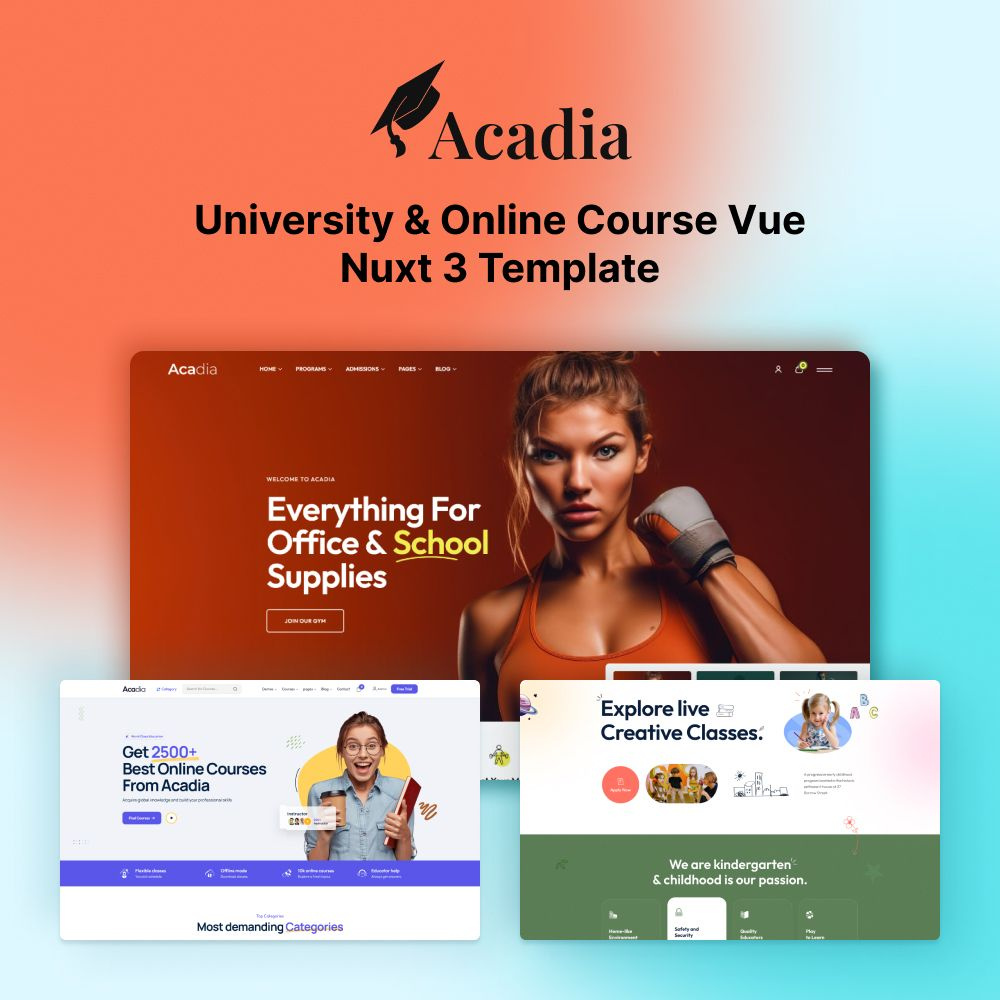Acadia - University & Online Course Vue Nuxt 3 Template education nuxtjs online online course online education school university vue