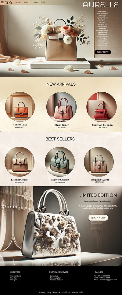 UI of handbag brand (AURELLE) design typography ui ux vector