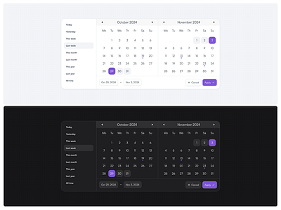 Light and Dark Themed Calendar UI branding calendar calendars daily 100 challenge dailyui dailyuichallenge dark date days light months multi theme ui web webview weeks year