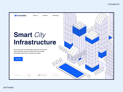 Smart city website blue city design landing minimalistic smart software solution technology ui website