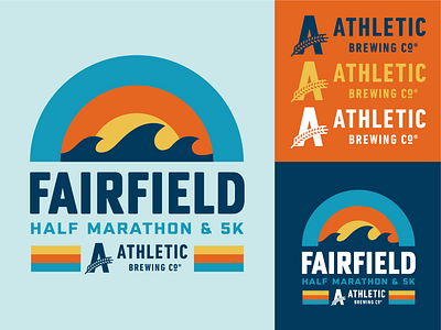 Fairfield Half Marathon Logo Design athletic brewing beach logo fairfield half marathon race branding race director race logo running logo