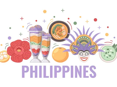 Philippines travel poster cartoon dishes flat illustration philippines travel vector