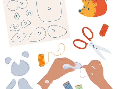 Hands craft composition flat hand craft illustration needle sewing toy vector