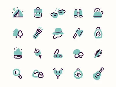 Camping Icons camp camping cute doodle flat hand drawn icons illustration nature stickers vector