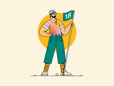 Golfer 2d character flag golf golfer gradient graphic design illustration male man sports standing vector