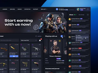 NFT Strike - home page chat crypto cs2 csgo cybersport dashboard esport esports gambling game gaming igaming market nft platform shop streaming uiux