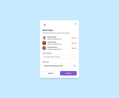 Share Project Modal | SaaS Product UI modal saas share software ui ui ux userexperience userinterface ux design