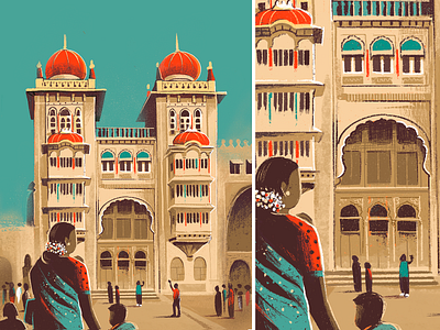 Mysuru Palace city of palaces coloruful drawings india indian aesthetic mood mysore palace mysuru roadtrip series sketches texture