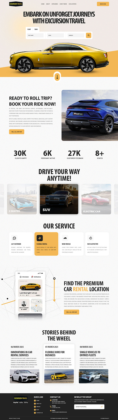 Car Rental Website. adobe css3 elementor figma front end development html5 javascript landing page logo trend uiux web web design website website design wordpress