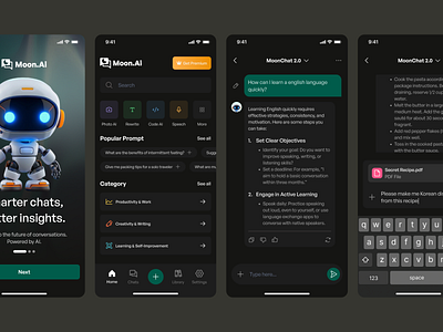 Moon.Ai - AI Chatbot Mobile App ai ai chatbot aidesign app appui artificial intelligence chatbotui design designcommunity inspireui mobile mobileapp mobileappdesign mobileux ui uiux ux