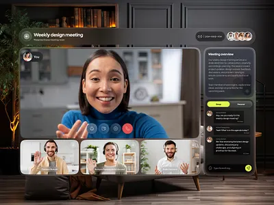 Video Conference Vision Pro App apple apple design apple vision pro ar design augmented reality design glassmorph glassmorphism meeting app spatial ui spatial ui design video call video communication video conference ui vision os vision pro visionos web website website design
