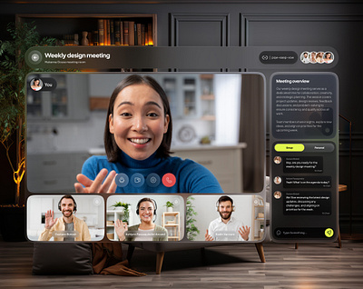 Video Conference Vision Pro App apple apple design apple vision pro ar design augmented reality design glassmorph glassmorphism meeting app spatial ui spatial ui design video call video communication video conference ui vision os vision pro visionos web website website design