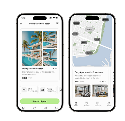 A minimalist real estate app interface with a sleek design app minimalistic real estate search ui ux