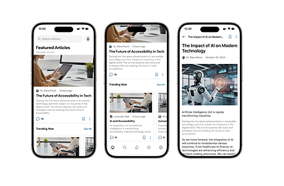 A modern and accessible magazine app interface. accessibility designforall highcontrast inclusivedesign magazineapp minimalistdesign mobileapp uidesign uxdesign