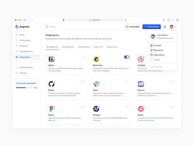 Integrations Screen dashboard integrations product design saas ui ux