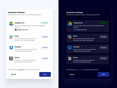 Light & Dark Integration Settings Modal dark ui design figma integration light ui modal modal design modal ui modals overlays popups saas settings settings page settings popup ui ui design uiux