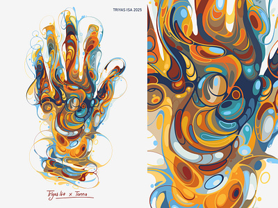 Hand abstract art artstyle artwork bubble colorful curve gesture hand illustration unique yellow