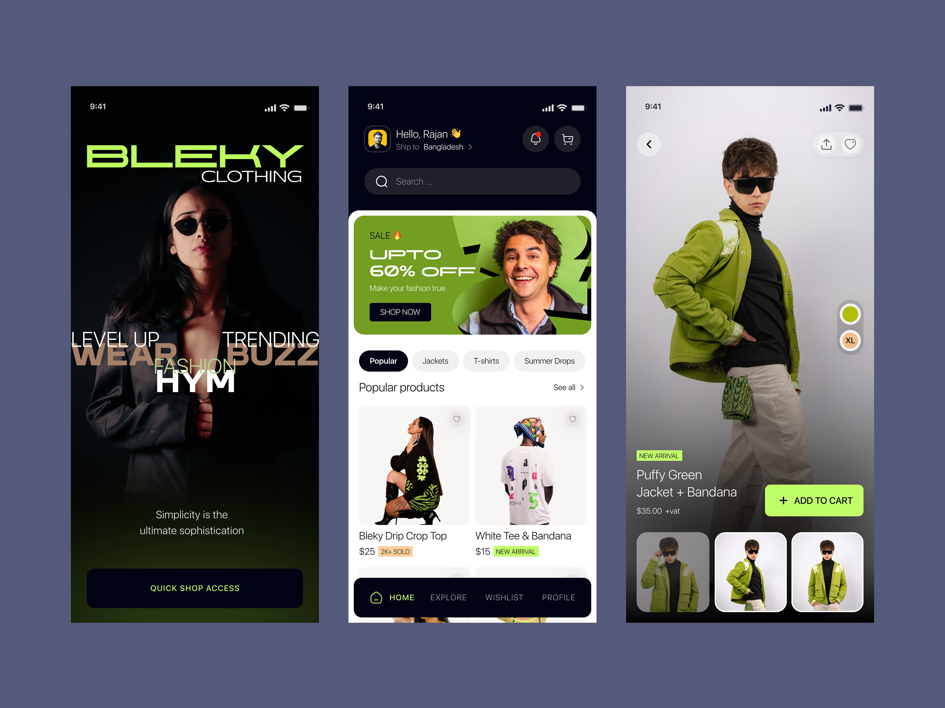 BLEKY Fashion Mobile App Design. addtocart appdesign applicationdesign appui blekymobileapp buyonline clothingapp creativedesign designconcept designinspiration ecomerceapp fashionapp iosapp mobileapp mobiledesign onlineorder onlinesale onlineshopping shoppingapp uiuxdesign